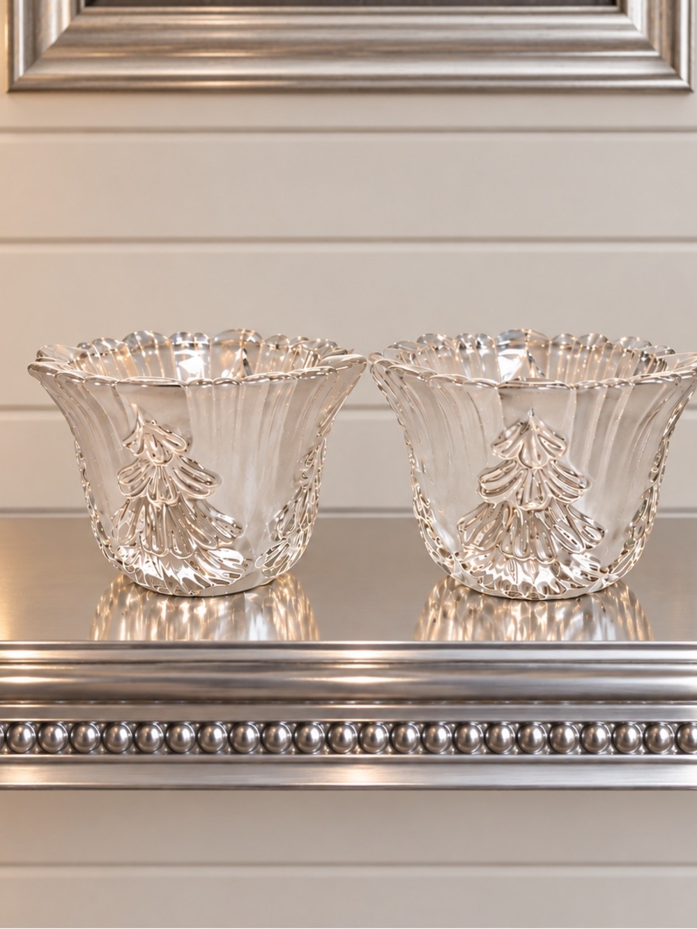 Silver Glass Holiday Votive Holders - Set of 2
